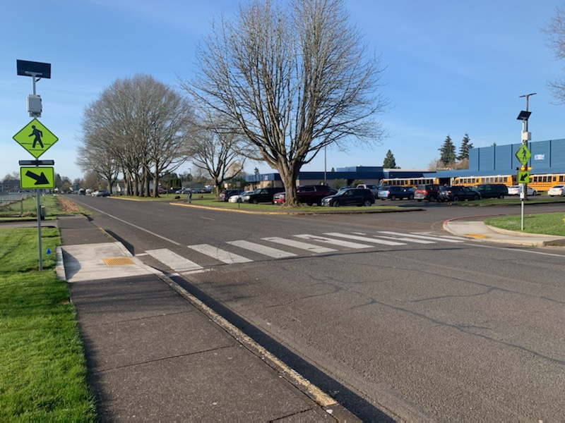 Rapid Rotating Flashing Beacon (RRFB) installed at Oaklea Middle School